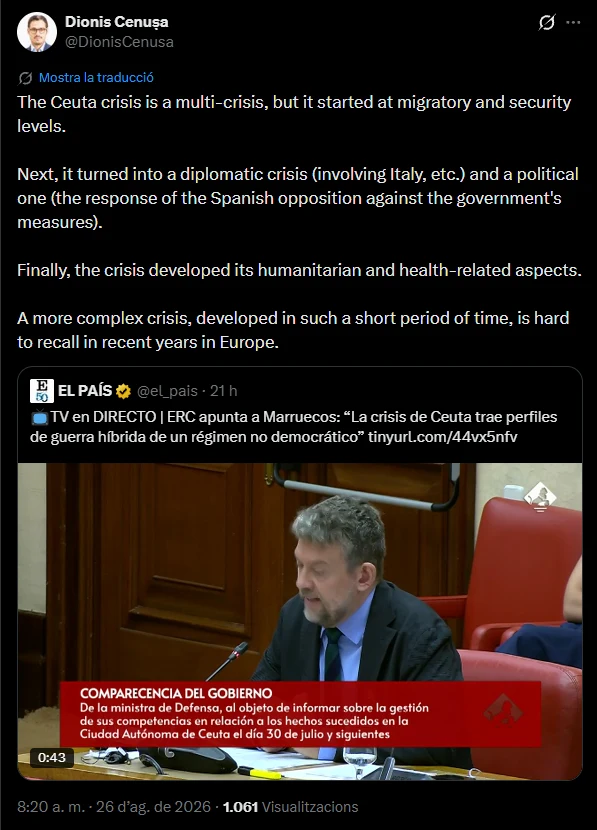 Publicació de Dionis Cenușa a la xarxa X a partir de la qual s'ha redactat aquest breu article d'opinió